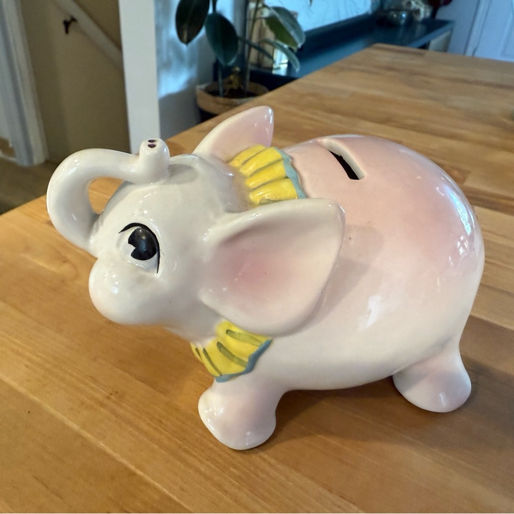 Vintage America Pink Elephant Bank with Yellow Accents